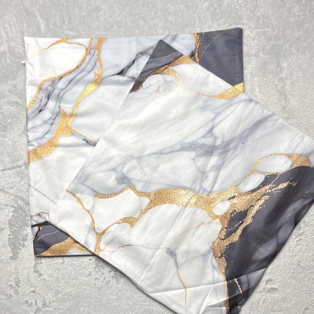 2-Pack Marble Print Pillowcases 20x30 White Gray Gold Polyester Modern